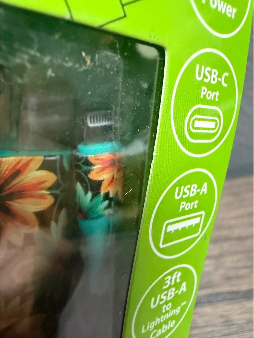 20W Car Wall Charger Set 3ft Apple device Cable & 3ft USB C Flat Cord Floral Set